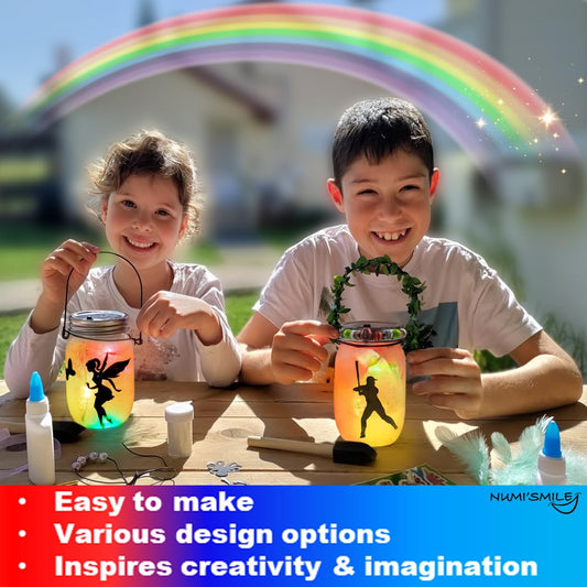 NUMI'SMILE lantern jar with color-changing LEDs brightens a kid's room.
