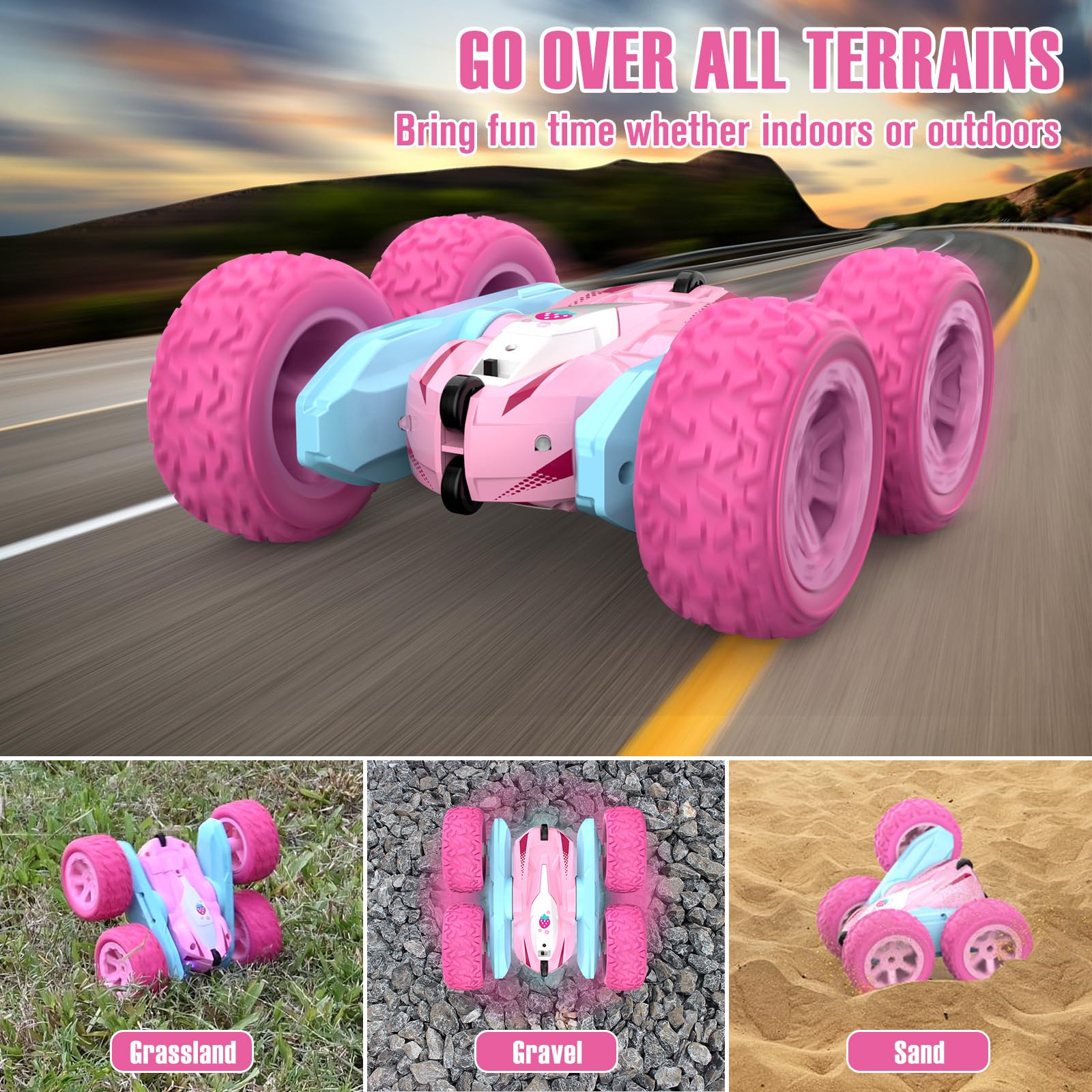 NUOKE pink RC car gift set image displaying starter kit contents