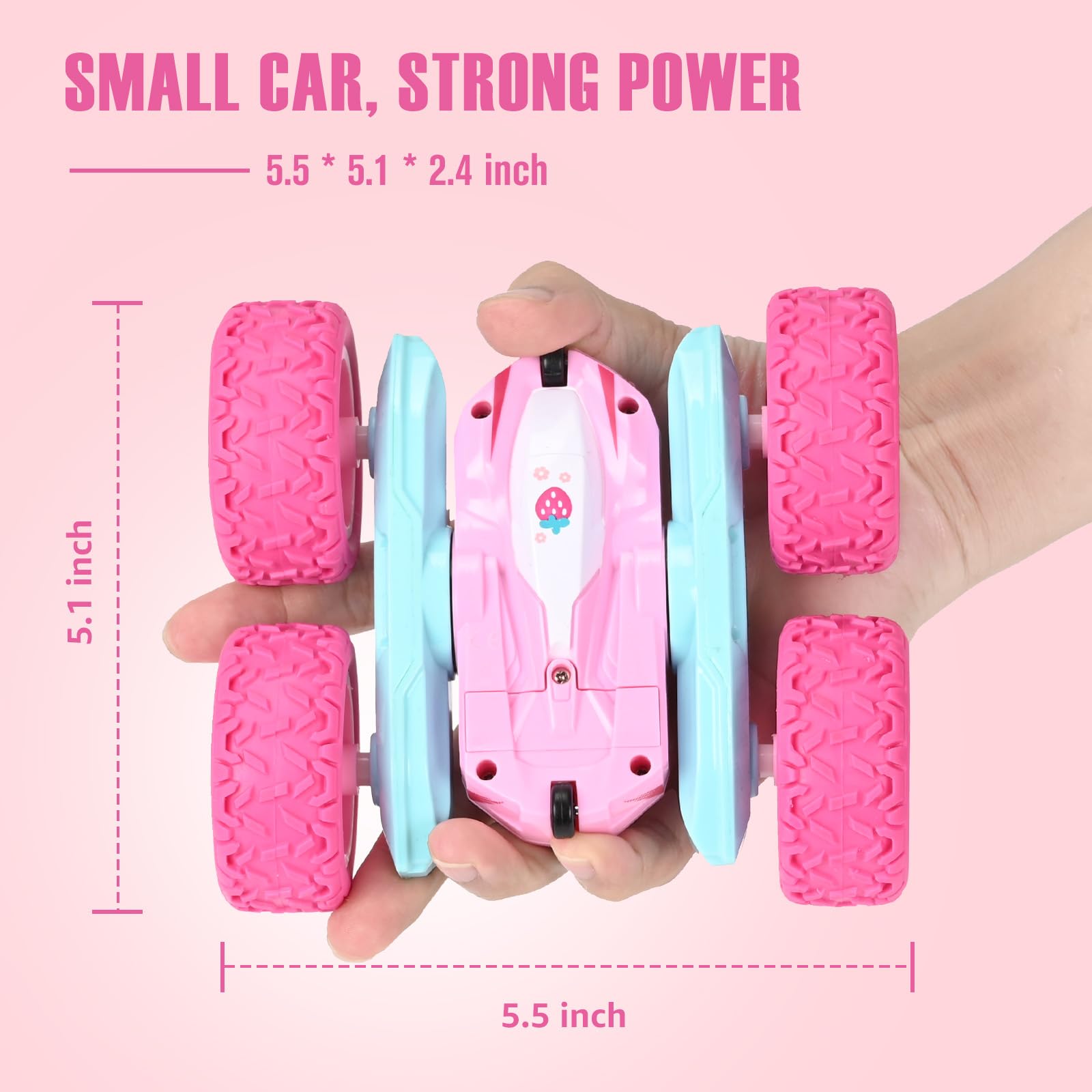 NUOKE pink RC car used outdoors on grass to show all-terrain fun