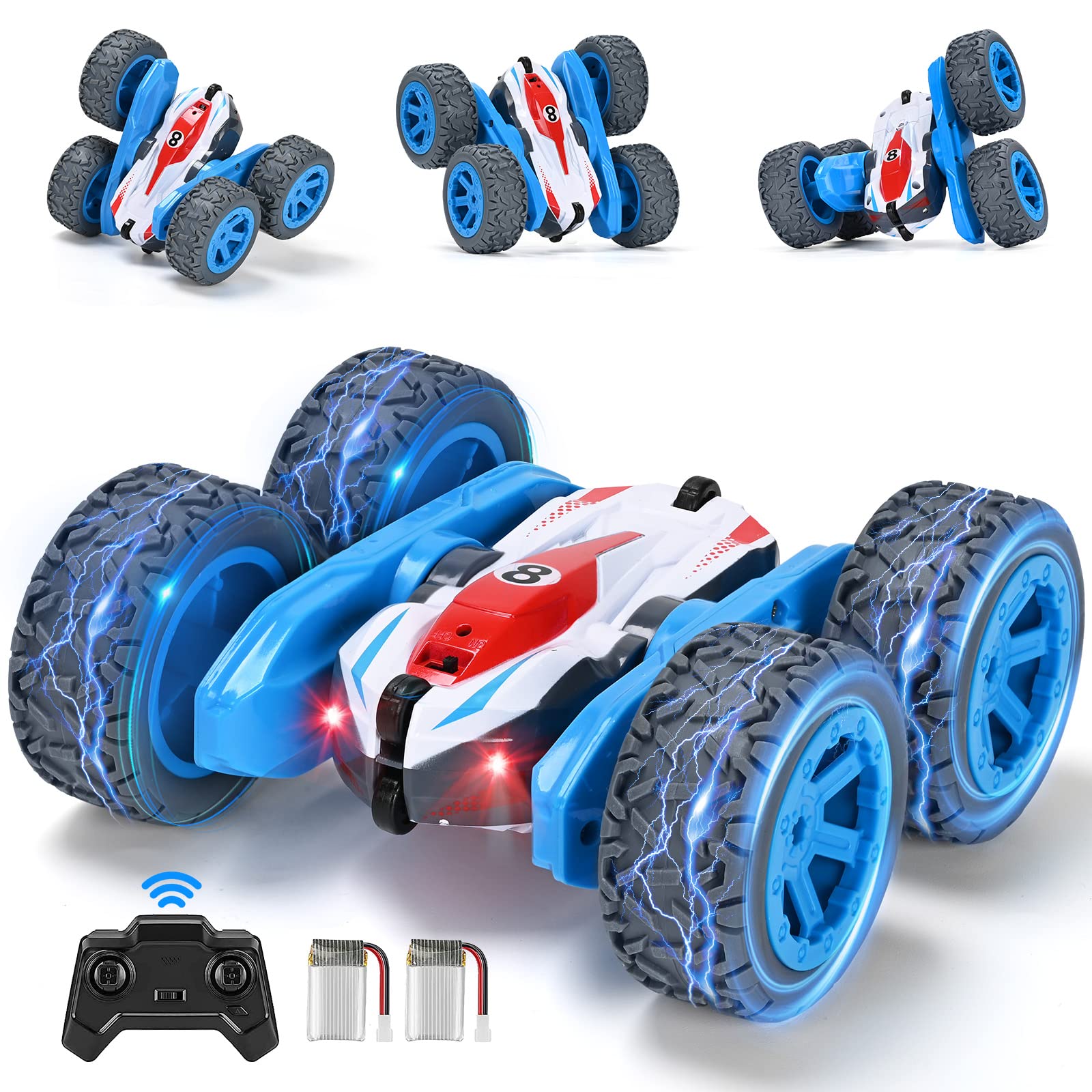 NUOKE remote control car performing a 360-degree rotation for thrilling stunts.