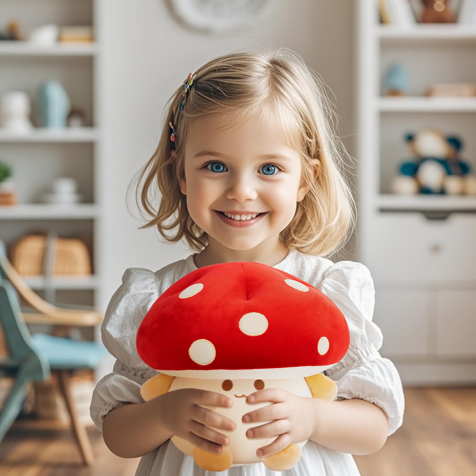 Nuokin Mushroom Plush 12inch close-up eyes, vivid expression for story time