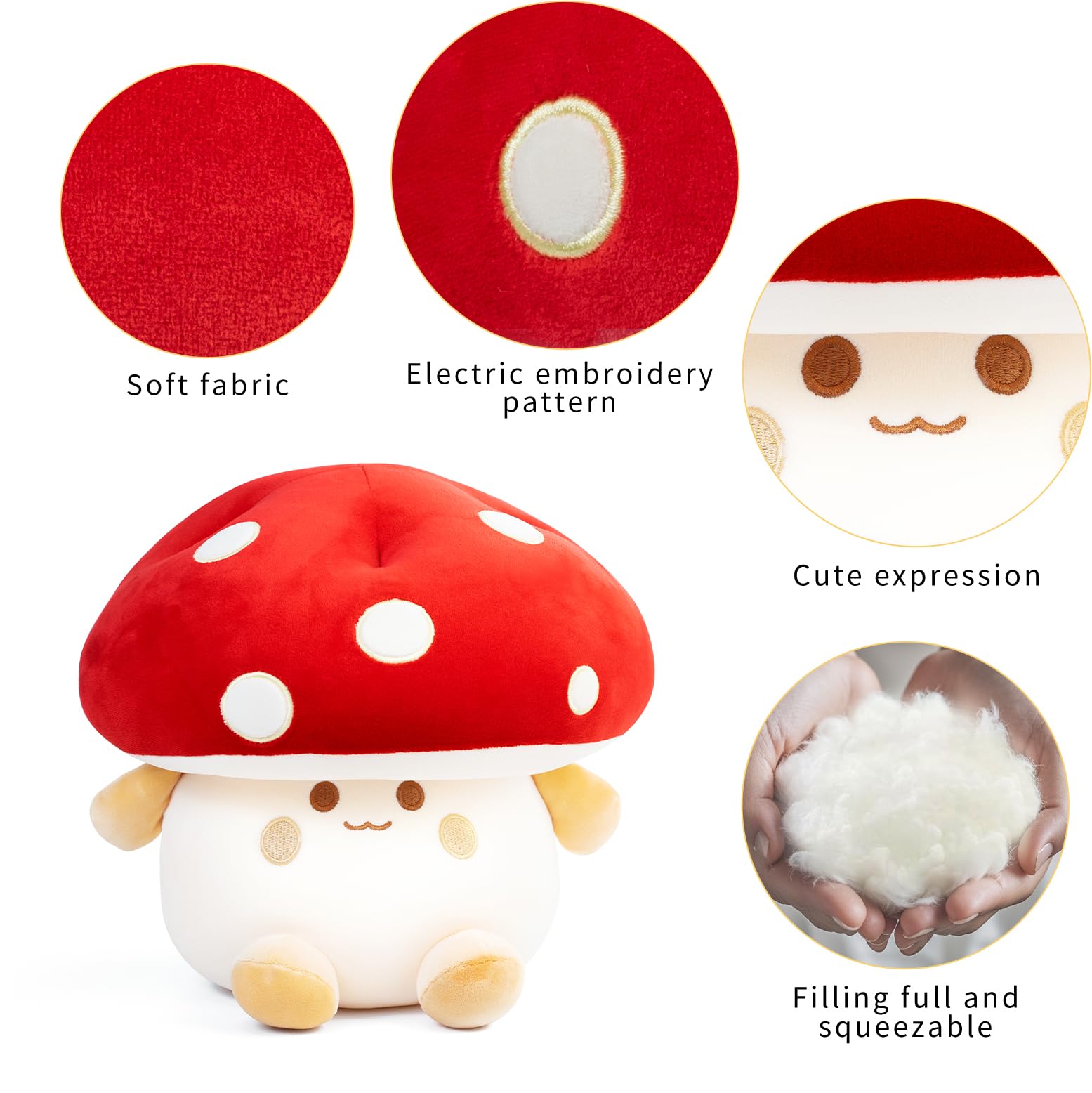 Nuokin Mushroom Plush 12inch fabric texture, durable and washable playmate