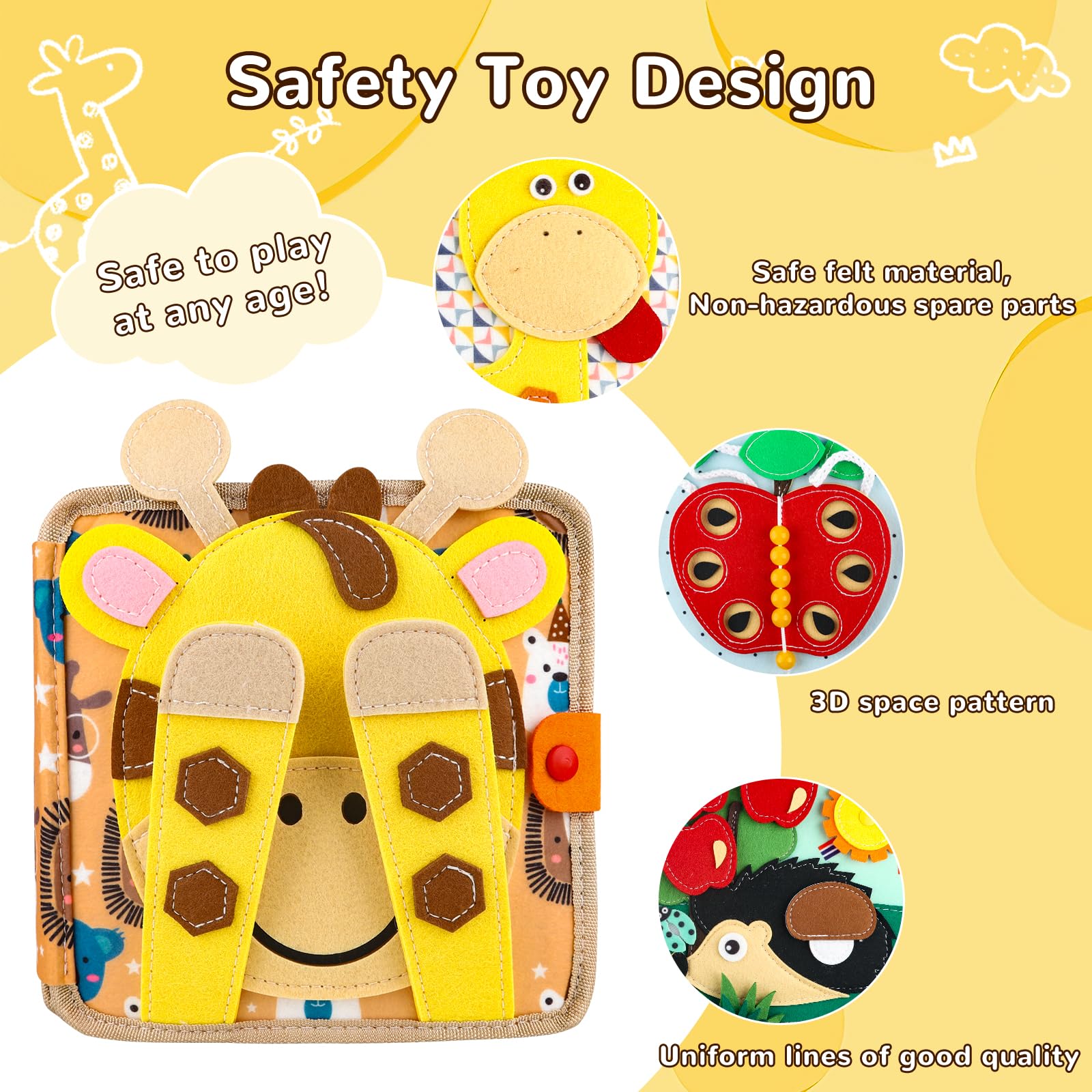 NUOLUTH Busy Book Velcro page promotes hand-eye coordination with mess-free practice