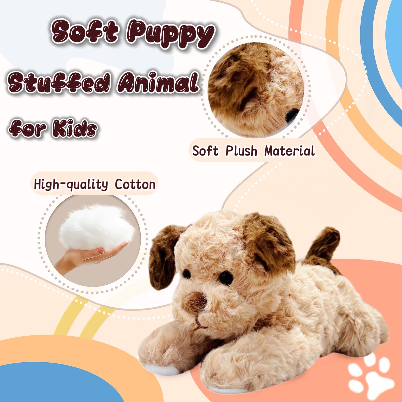 NuomiYue 12-inch brown and white puppy plush, colorful playtime partner.