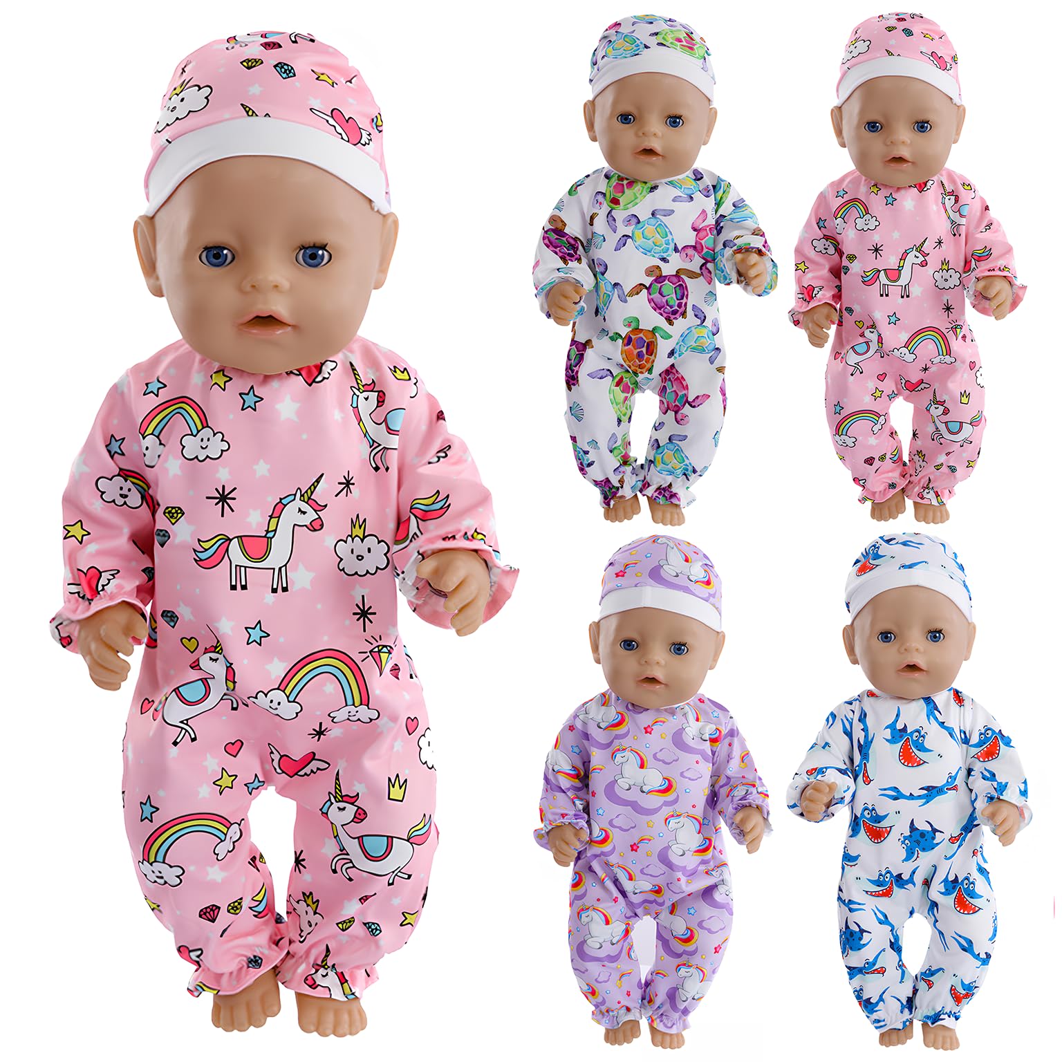 NUOXIXI dolls sharks jumpsuit for 18-inch dolls, easy-to-wear design for quick dress-up