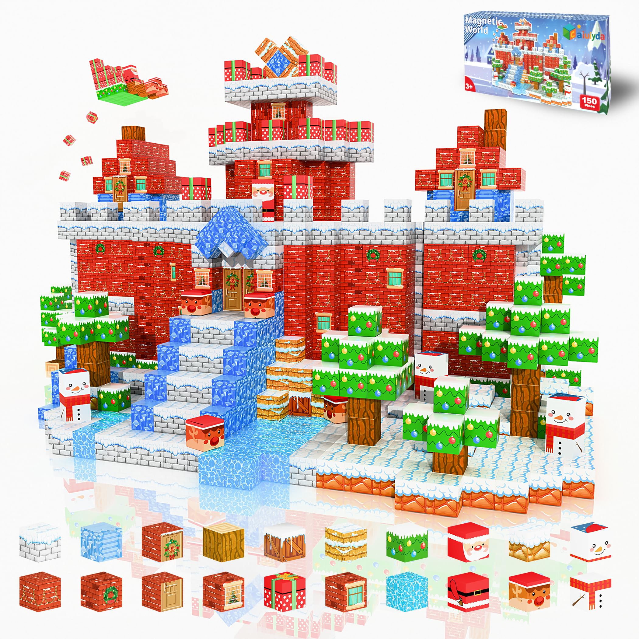 Nurcazo 150PCS magnetic blocks form an ice castle, boosting imaginative play and fine motor skills.