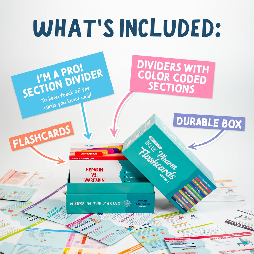 Nurse In The Making pharmacology flashcards come in a compact deck for portable study.