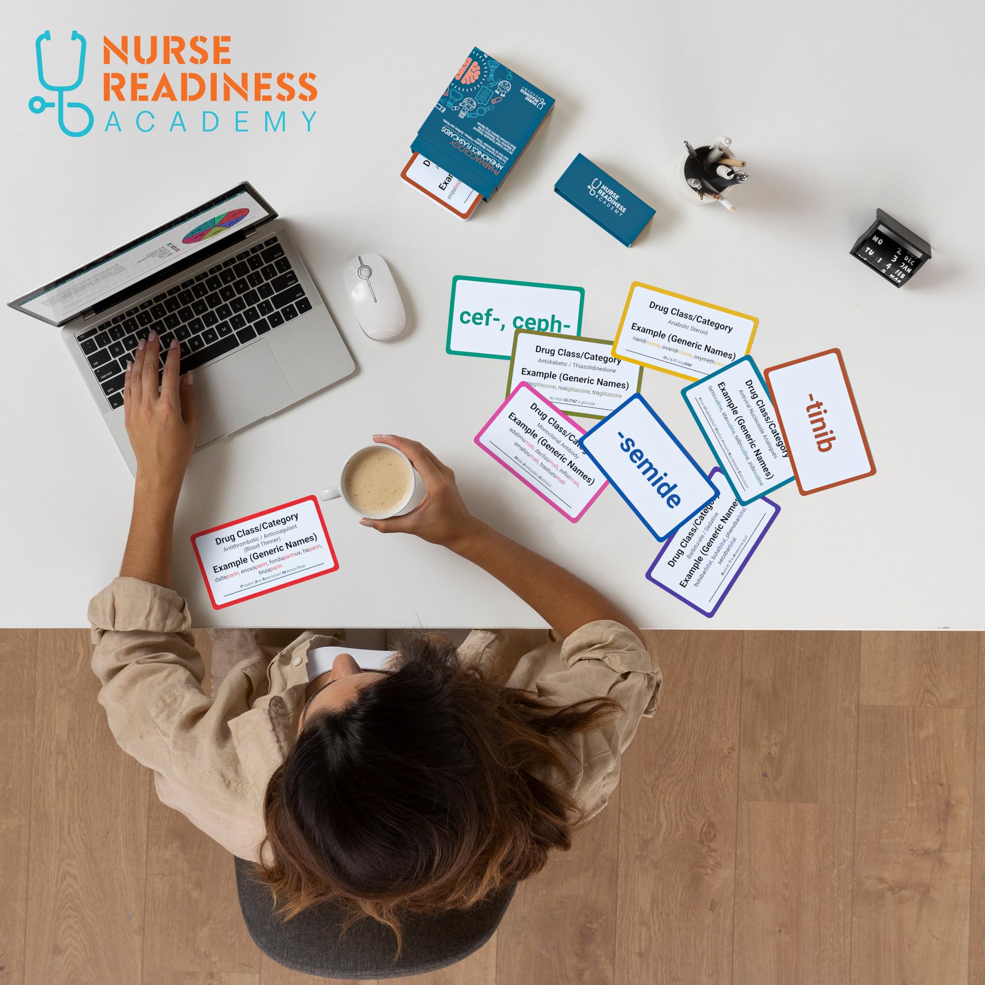 Nurse Readiness Academy colorful pharmacology tools make study engaging.