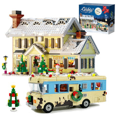 Nutain Snow Village house front view with festive lights for holiday decor