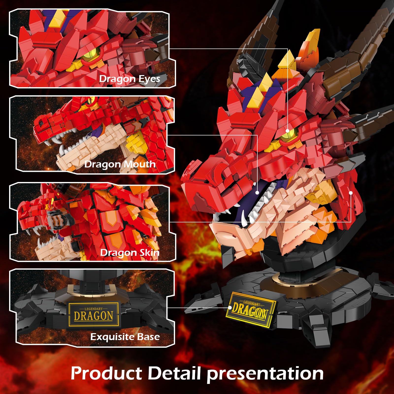 NUTCRACKER Building blocks closeup reveals precise texture and realistic dragon skin details