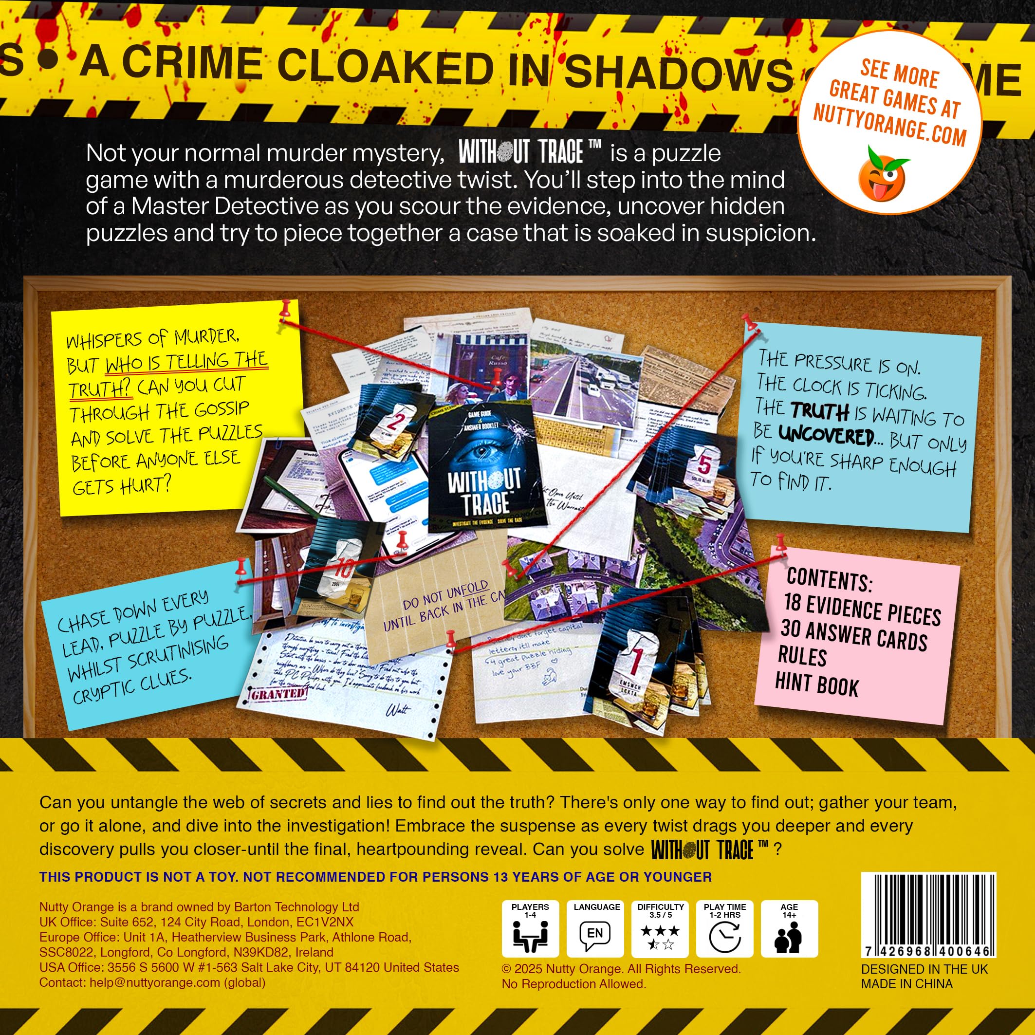 Nutty Orange Without Trace clue sheets aiding investigation progress.