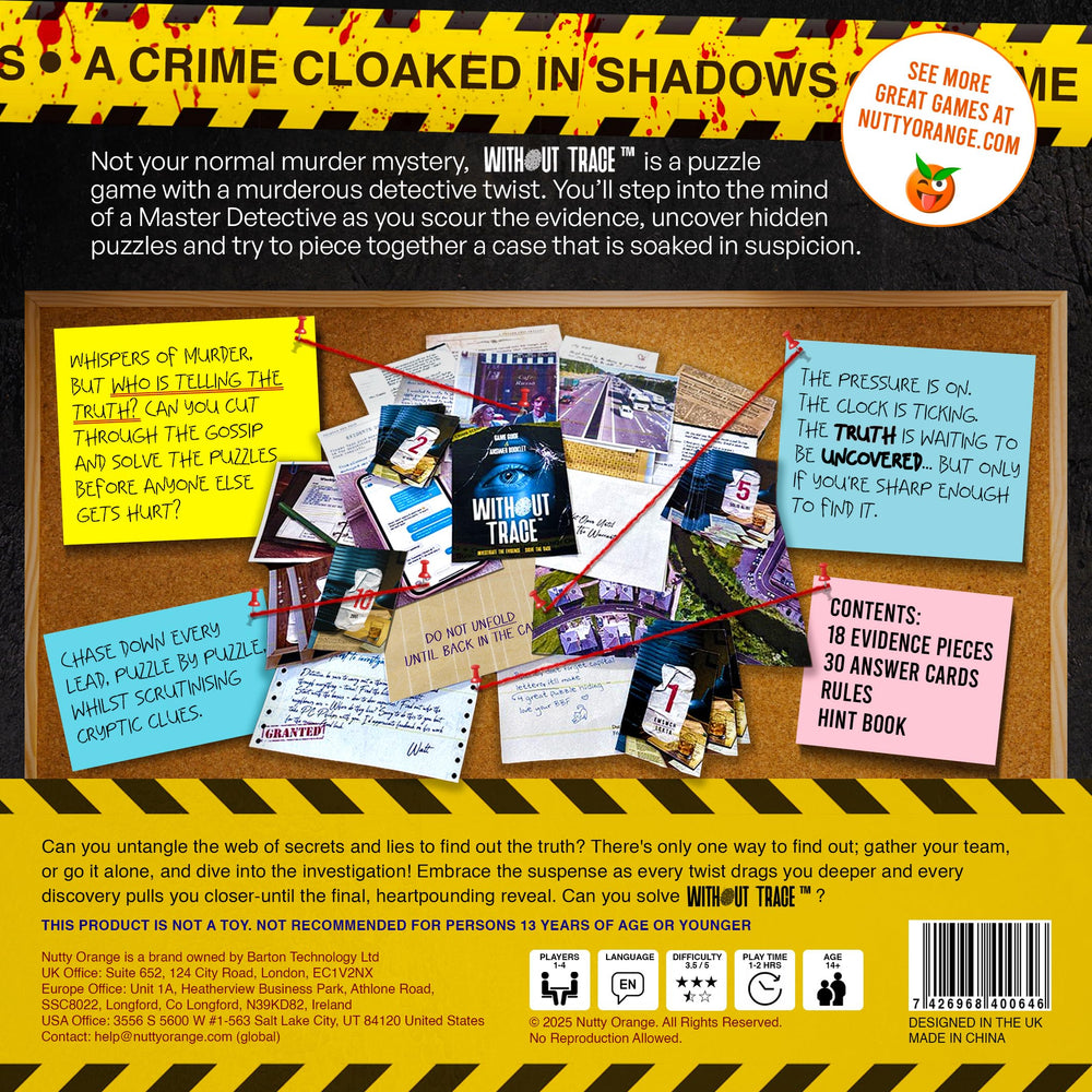 Nutty Orange Without Trace clue sheets aiding investigation progress.