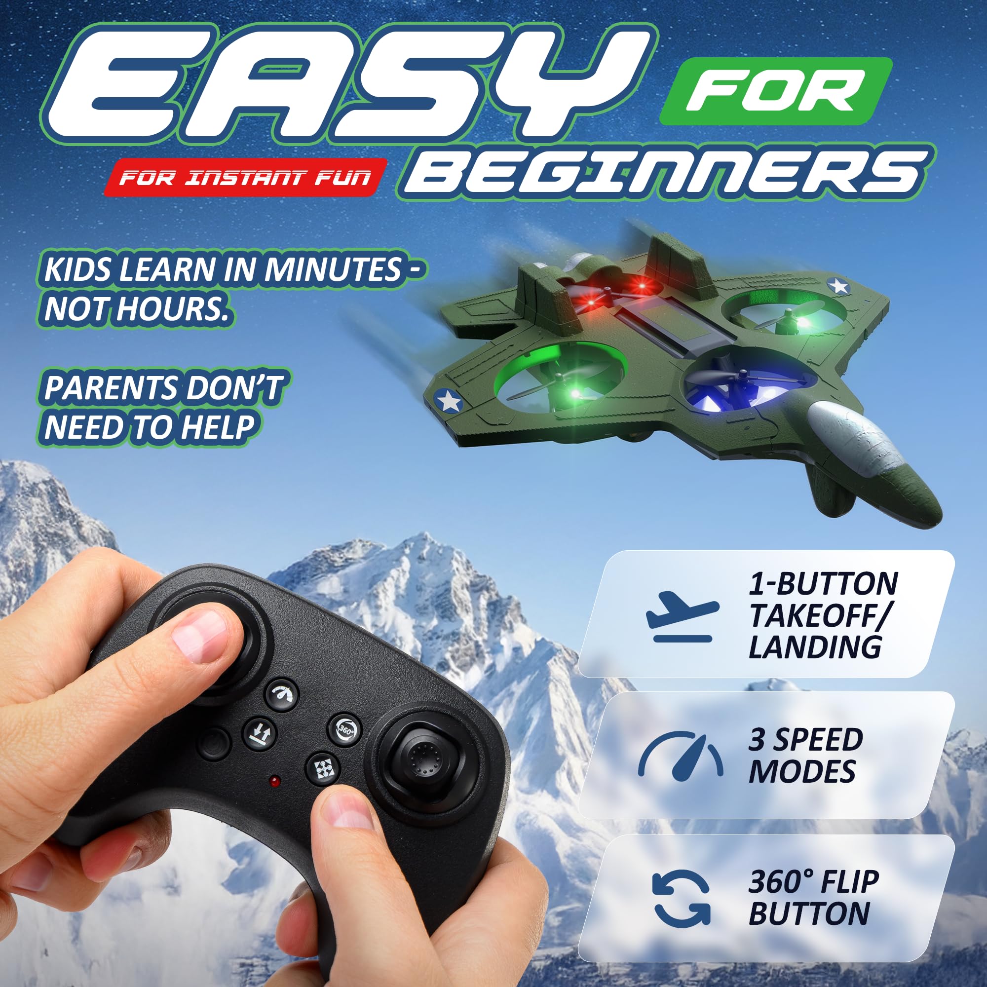 Nutty Toys RC Stunt Airplane with bright LEDs for night visibility