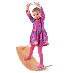 Nutty Toys wobble board top view reveals natural wood surface ideal for balance training.