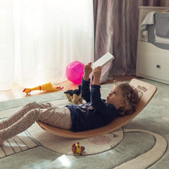 Nutty Toys wobble board wooden edges highlight child-safe design.