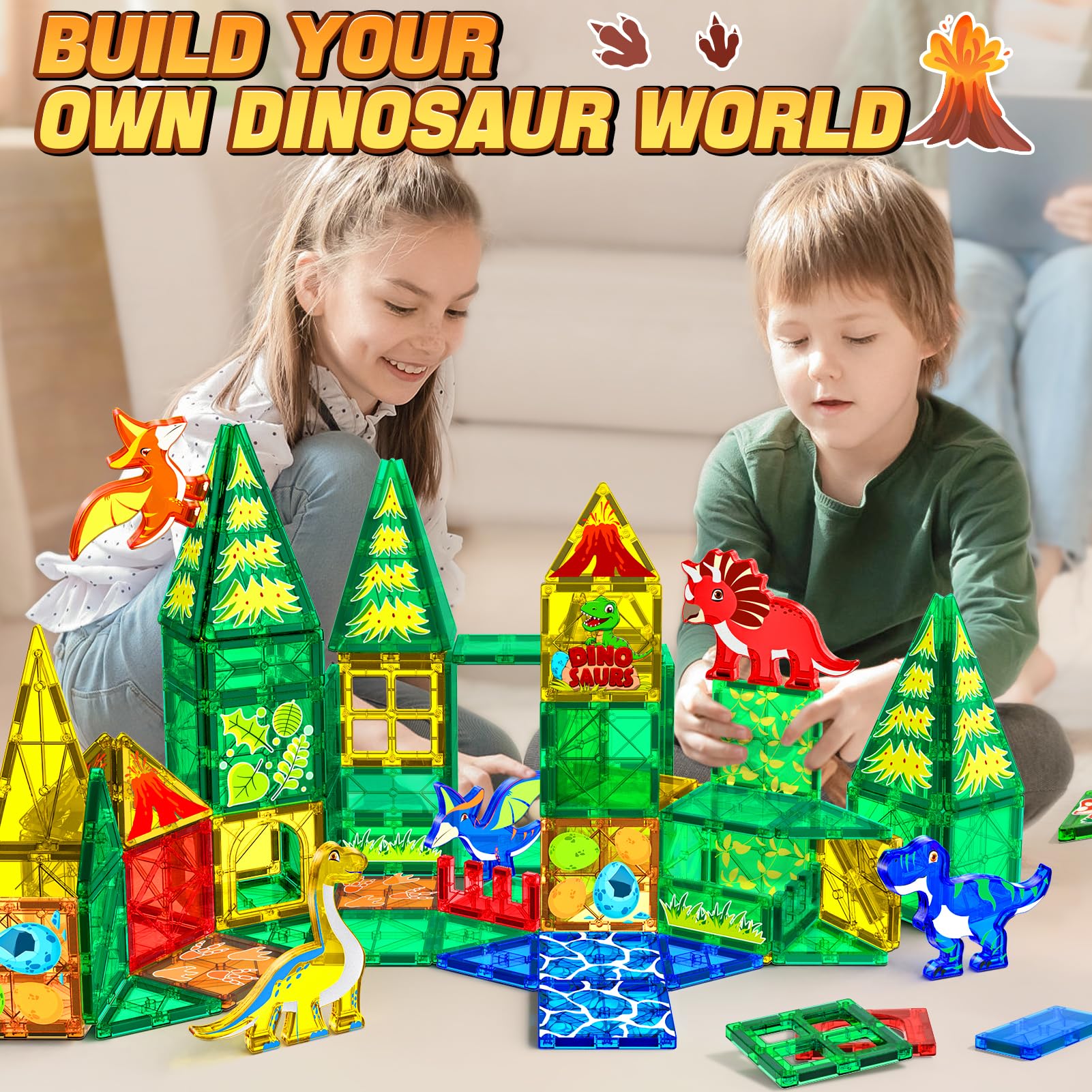 NVHH volcano-tree-lake tiles create vivid scenes for immersive dinosaur adventures.