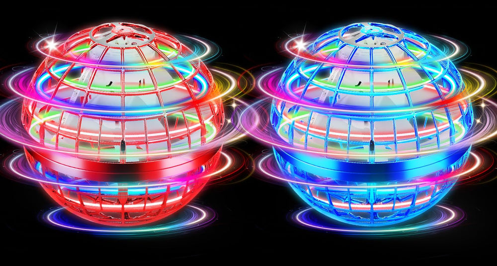 NWLAEWR Flying Orb Ball with blue LED glow during flight.