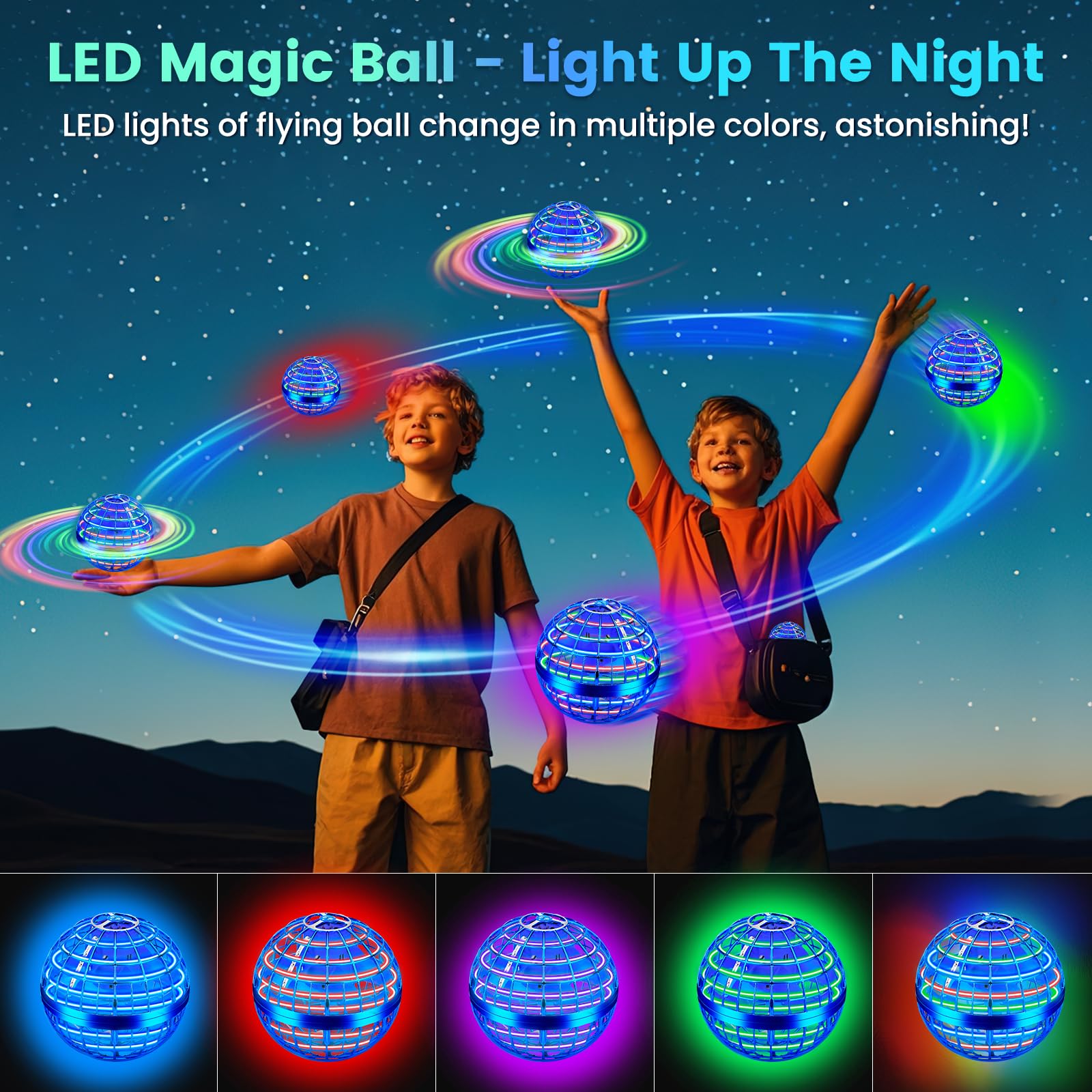 NWLAEWR Flying Orb Ball Toy night glow enhances visibility.