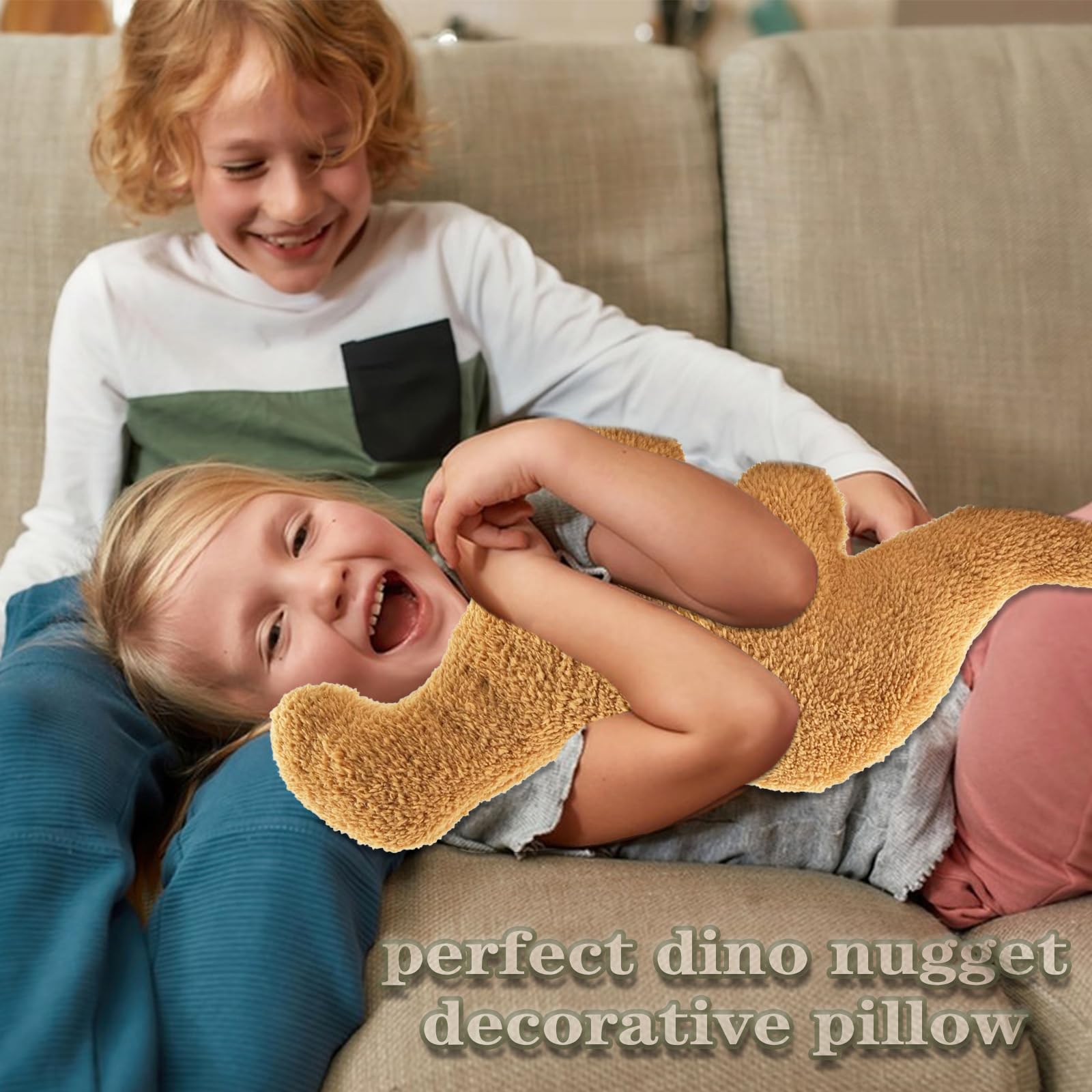 NXCHIZS dino nugget pillow closeup shows sturdy stitching and plush texture.