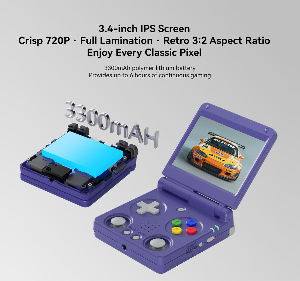 NxFree Anbernic RG34XXSP foldable portable screen enables gaming on the go.