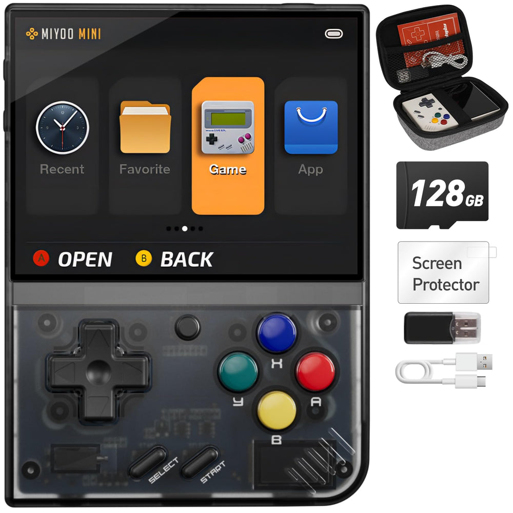 NxFree Miyoo Mini Plus 3.5-inch screen close-up for crisp retro visuals.