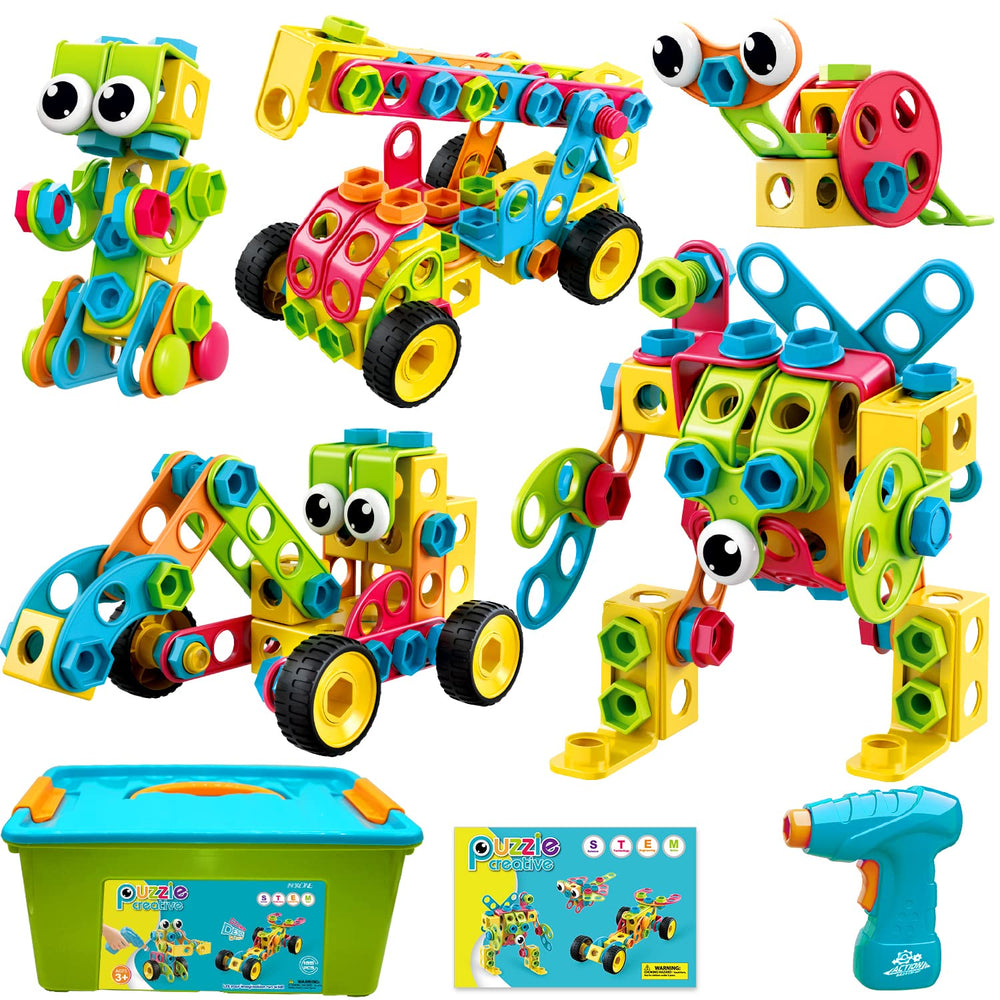 NXONE 195-piece block set with electric drill for collaborative hands-on STEM play.