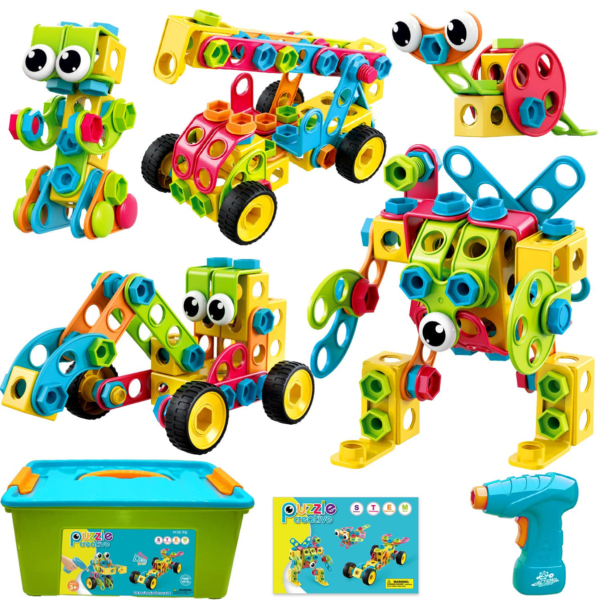 NXONE 195-piece block set with electric drill for collaborative hands-on STEM play.
