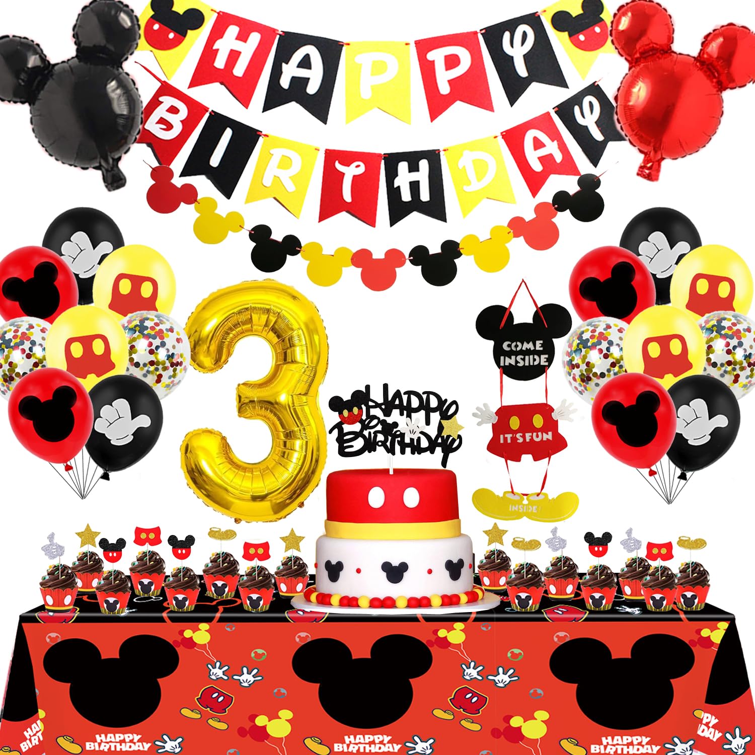 Nyhpar Cartoon Mouse banner decor for a bright 3rd birthday celebration.