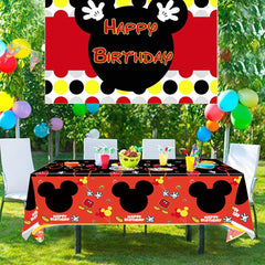 Nyhpar mouse party tablecloth side detail, durable plastic protects surfaces.