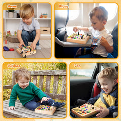 OAKJAR Busy Board with battery-powered LEDs illustrates independent play opportunities.