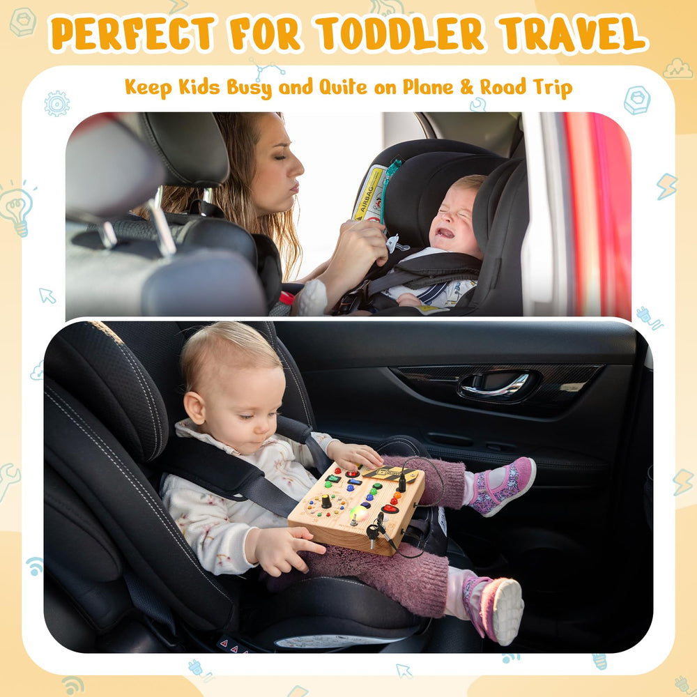 OAKJAR Busy Board durable wooden construction ensures long-lasting toddler engagement.