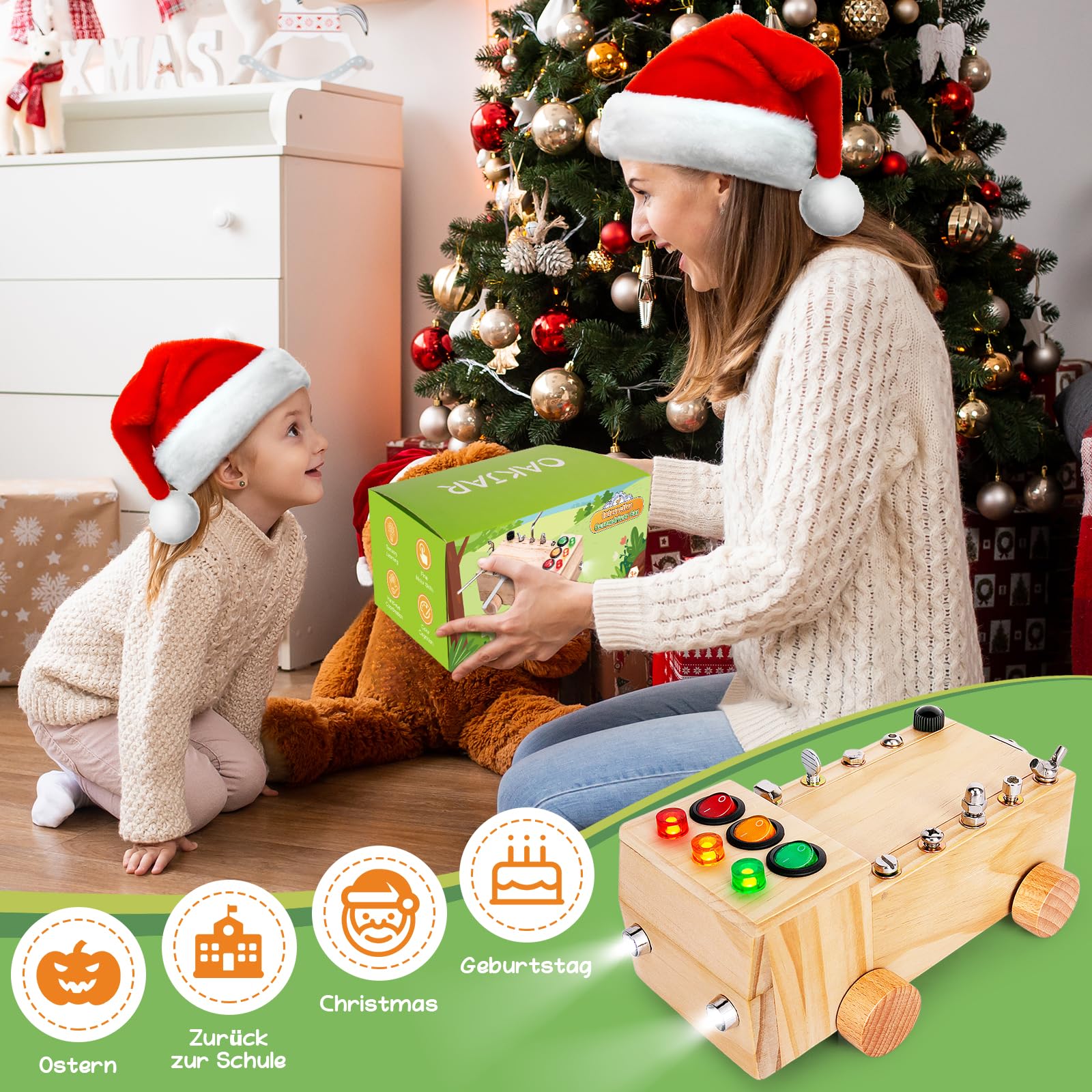 OAKJAR gift-ready screwdriver busy board for birthdays or holidays.