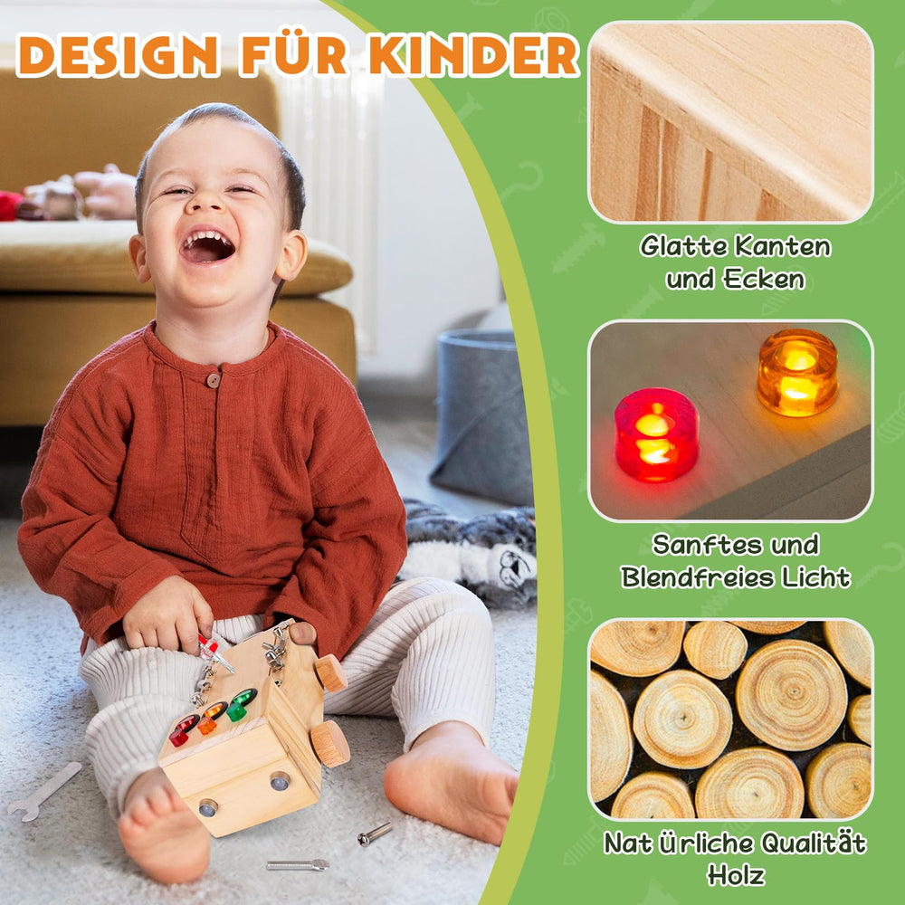 OAKJAR portable Montessori busy board ideal for travel and on-the-go learning.
