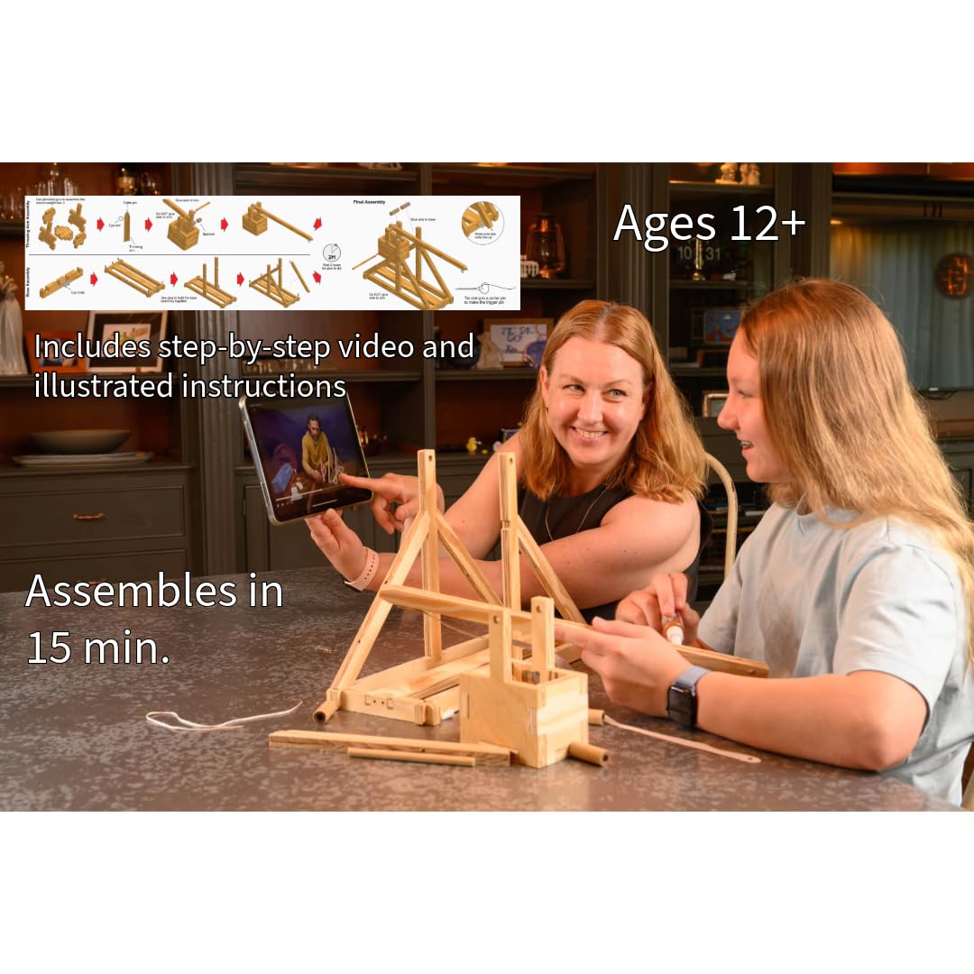 Oakland Ballistics trebuchet with adjustable release pin for customizable launch angles