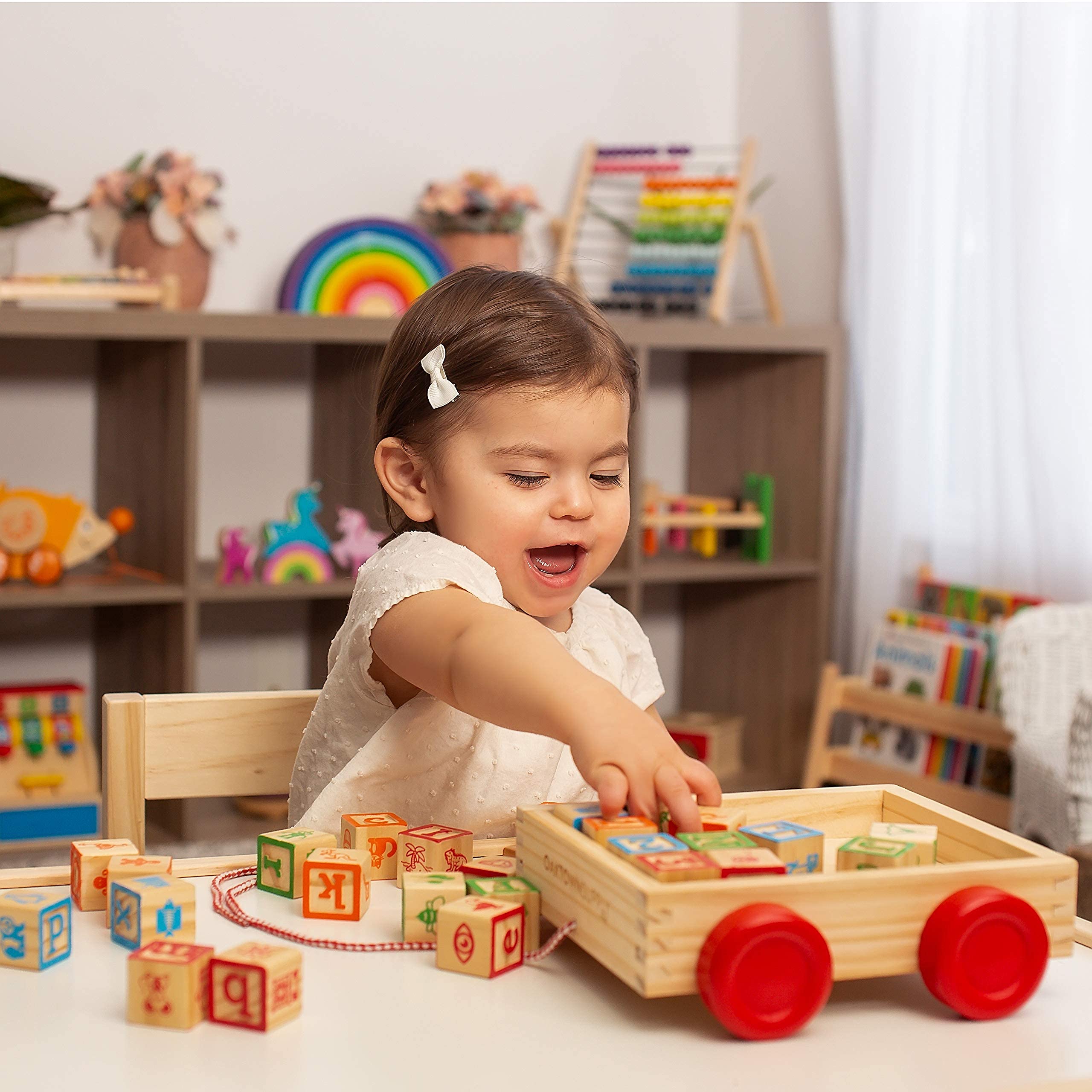 Oaktown Supply blocks measure 1.2 inches, designed for small hands to stack and balance