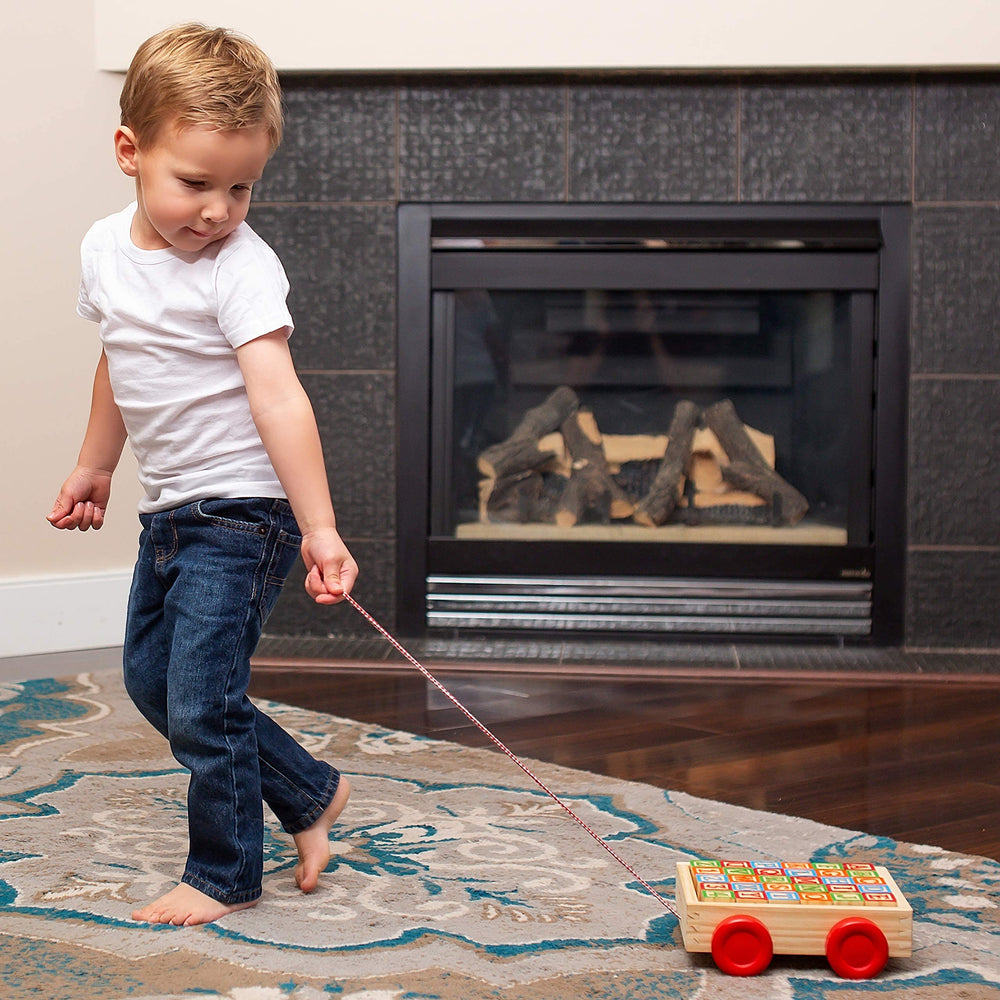 Oaktown Supply adventure-friendly blocks come with a coordinating toy wagon for easy cleanup