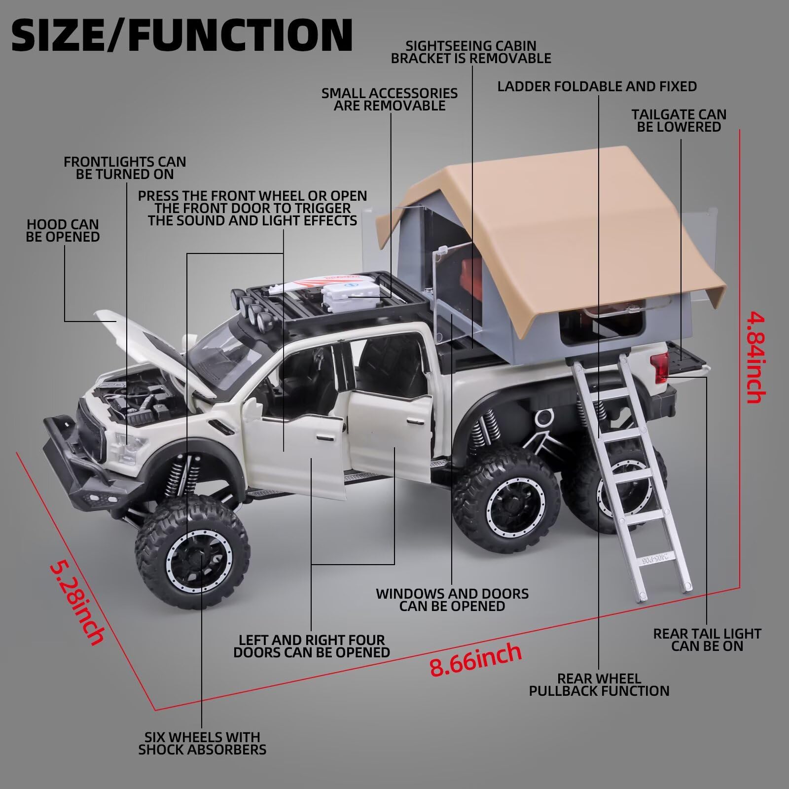 OANMYJJO F150 diecast truck side view highlighting safe design and detail.