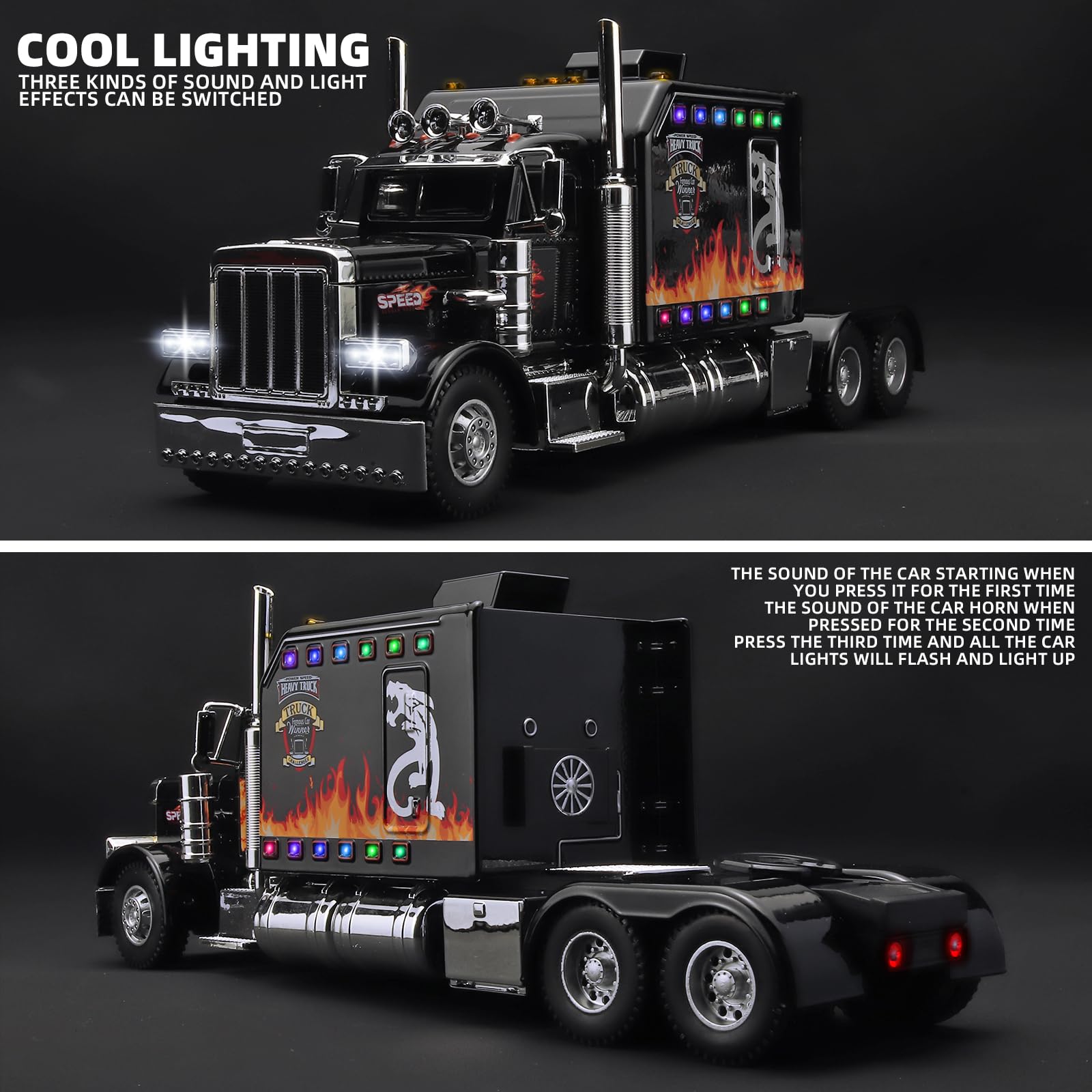 OANMYJJO 1:24 scale diecast truck showcases authentic details during collection.