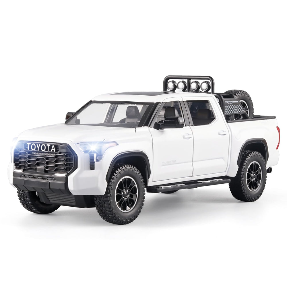 OANMYJJO White Tundra front view with bright lights for playtime realism.