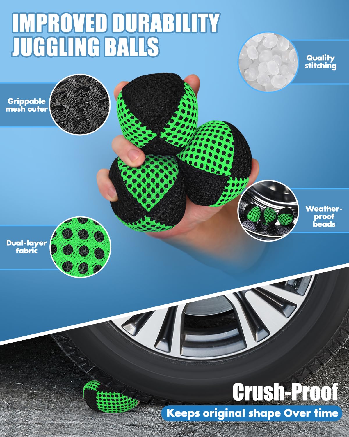 Oazoxcx juggling balls tucked in a sturdy jute bag for transport