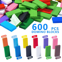 OBTANIM wooden domino blocks arranged for a race-style stacking game.