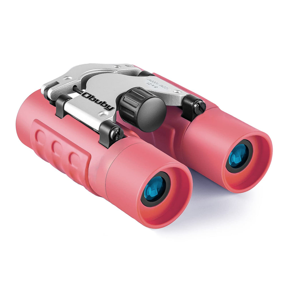 OBUBY kids binoculars rose red front view for outdoor exploration.