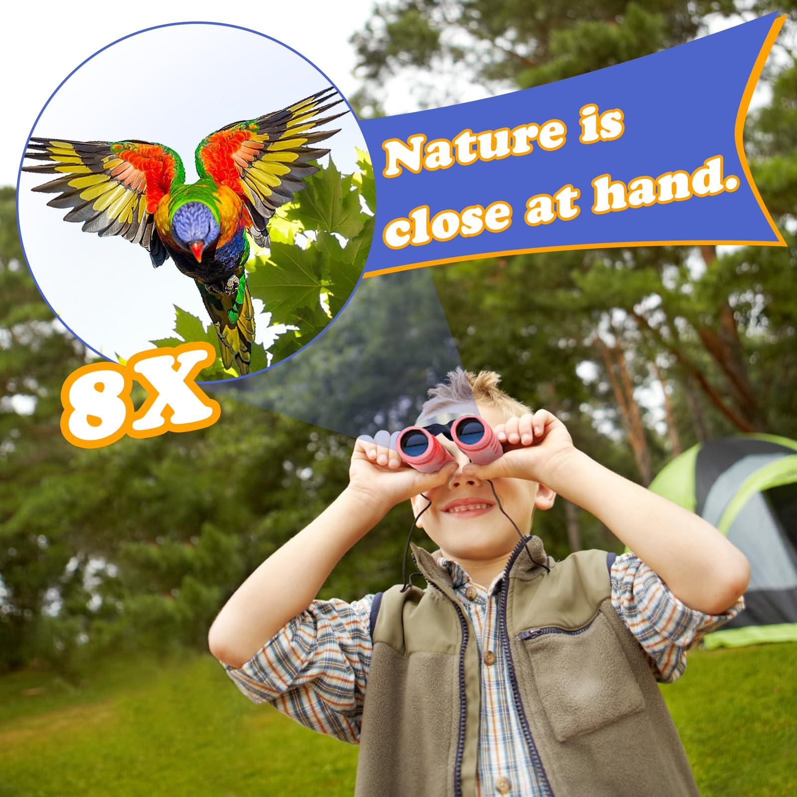 OBUBY kids binoculars rose red side view with ergonomic grip.