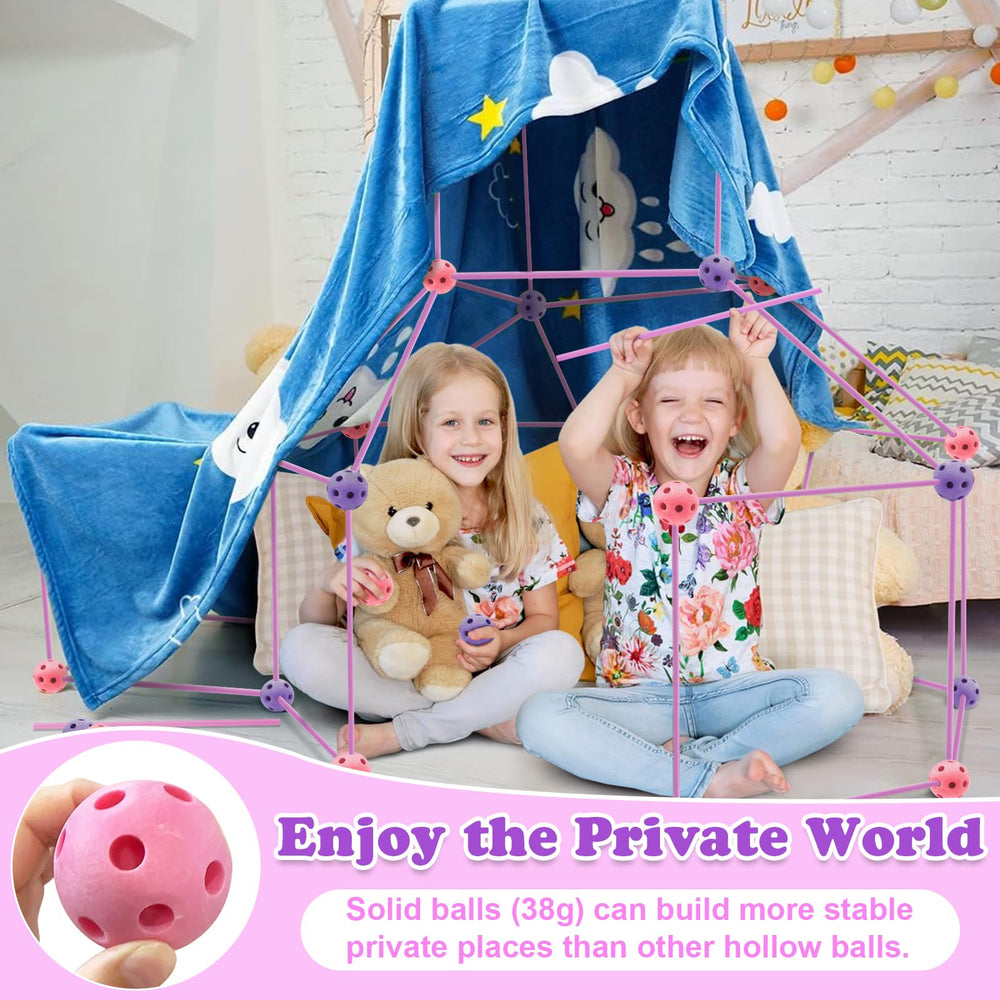 OBUBY fort-building-kit purple and pink ball pieces for colorful construction.
