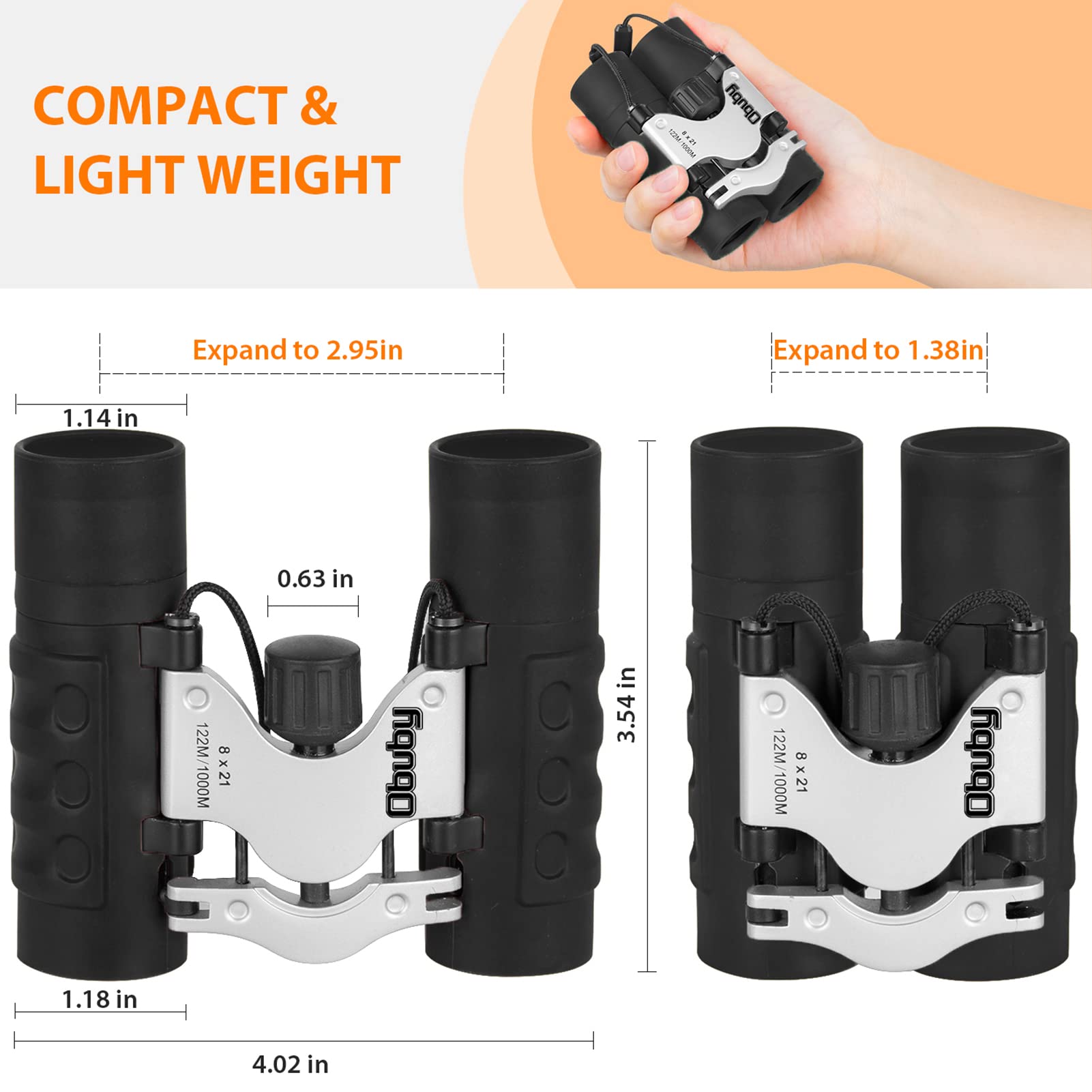 OBUBY mini binoculars center focus knob allows easy, precise adjustments.