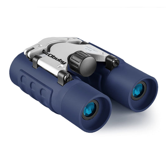 OBUBY real binoculars for kids in navy blue, compact folding for travel viewing.