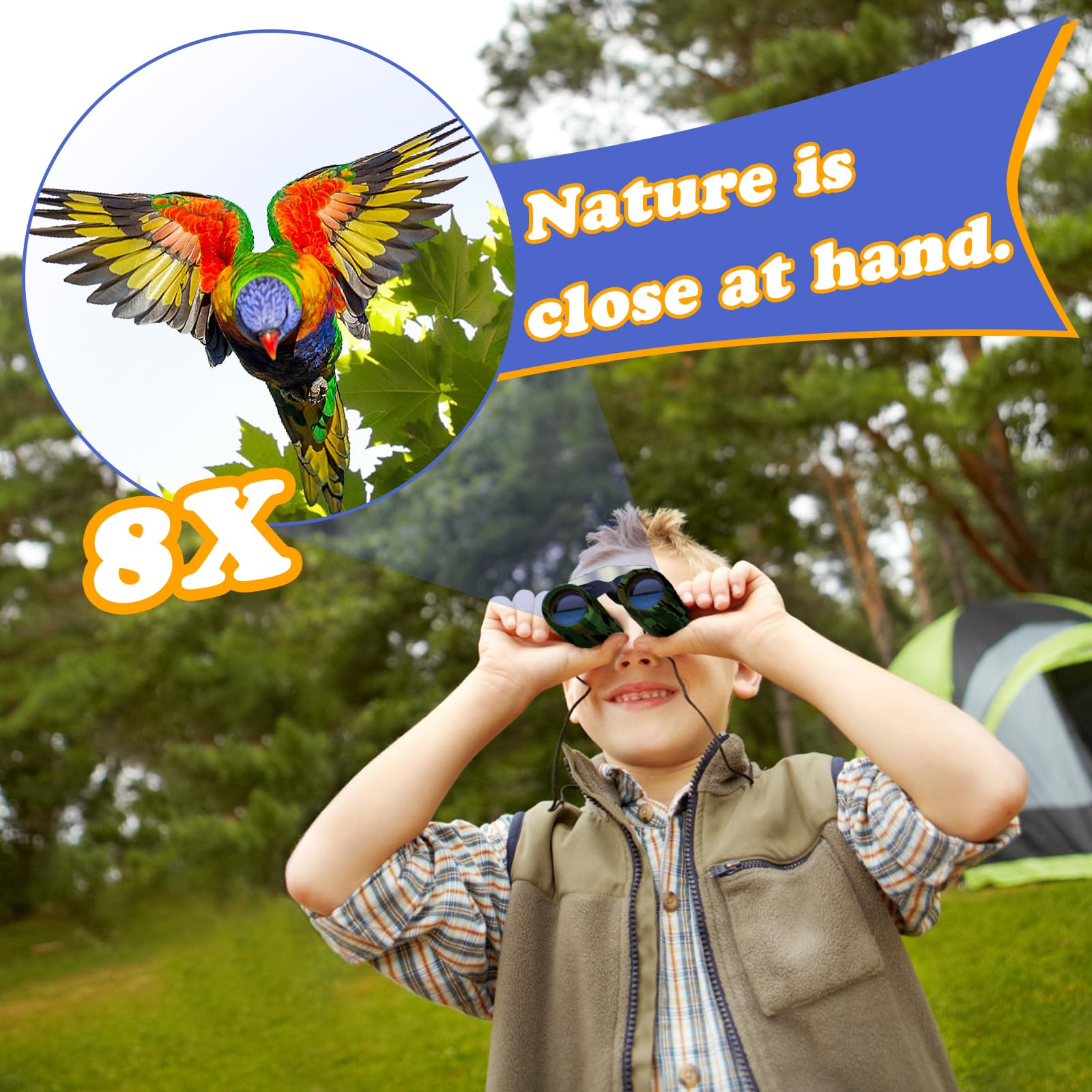 OBUBY Real Binoculars for Kids eye-relief closeup highlights safe eyepieces for young eyes.