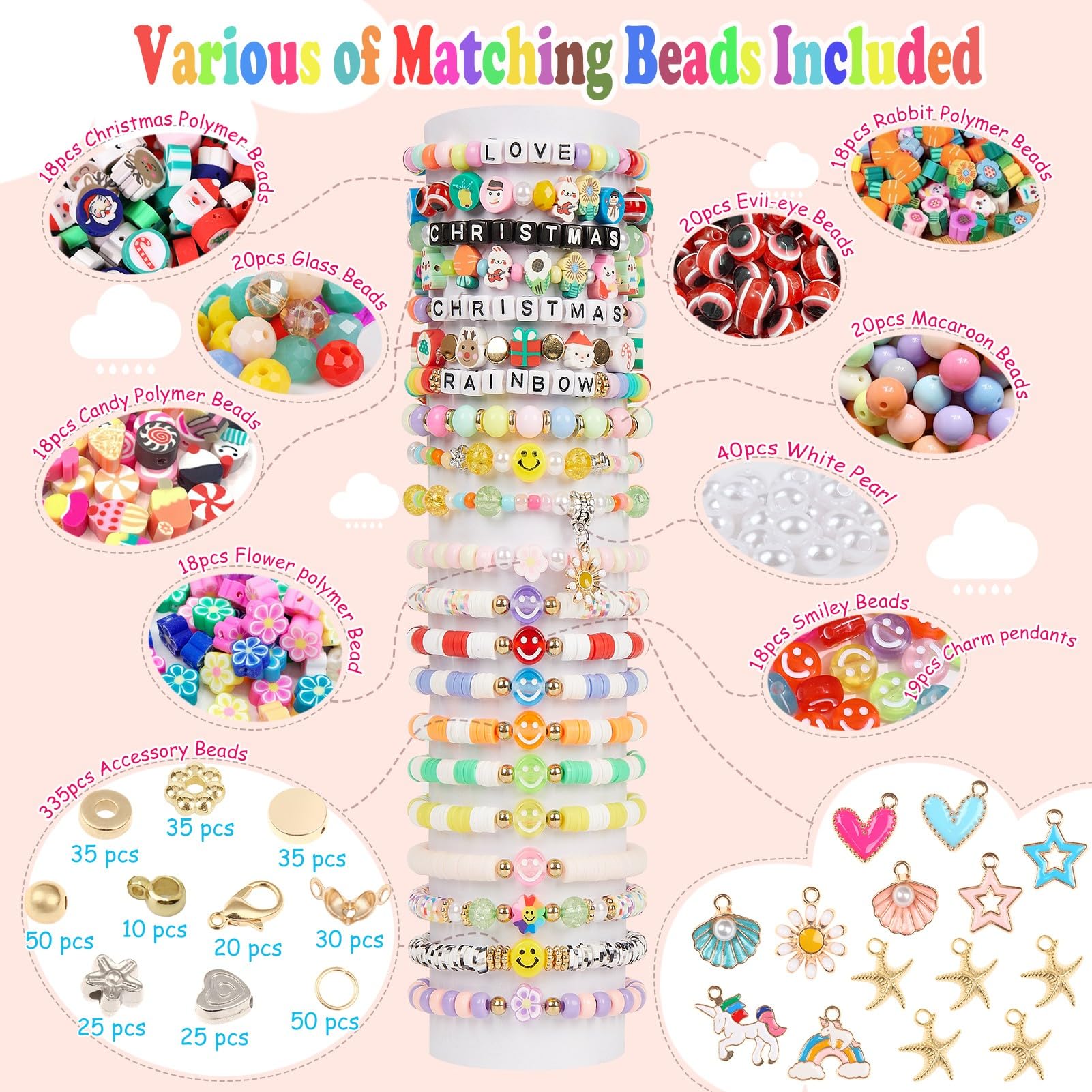 OCARDI bracelet kit with charms and accessory beads for personalization