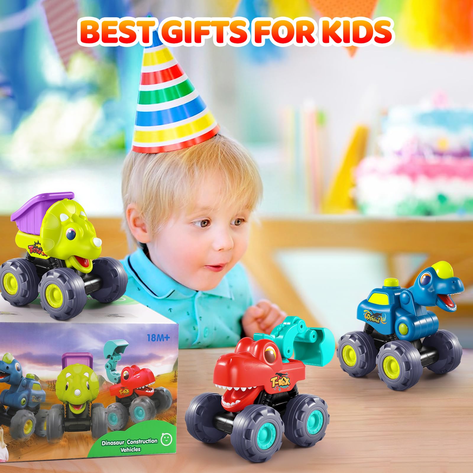 OCATO Dinosaur Monster Trucks Safe ABS plastic ensures durable toddler play.