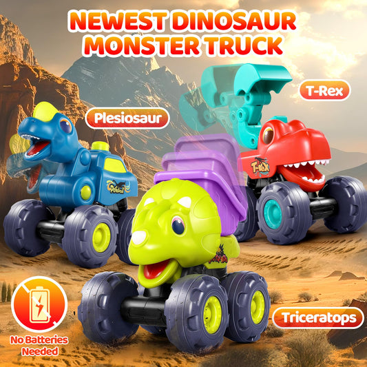 OCATO Dinosaur Monster Trucks T-Rex action showcases moving mouth for added tactile fun.